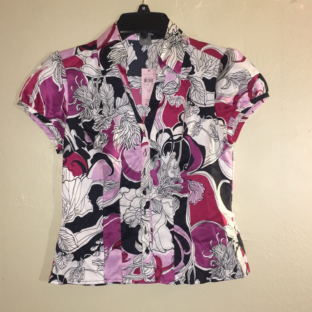NWT Ann Taylor Floral Blouse - Pink, Black, White